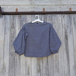 Womens Sz XS Cottagecore Polka Dot Balloon/Puff Sleeve 3/4 Sleeve Blouse Crew